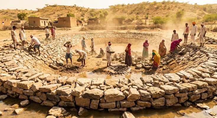 Rural villagers constructing a pond under the new VB-G RAM G Act - Breaking News Today